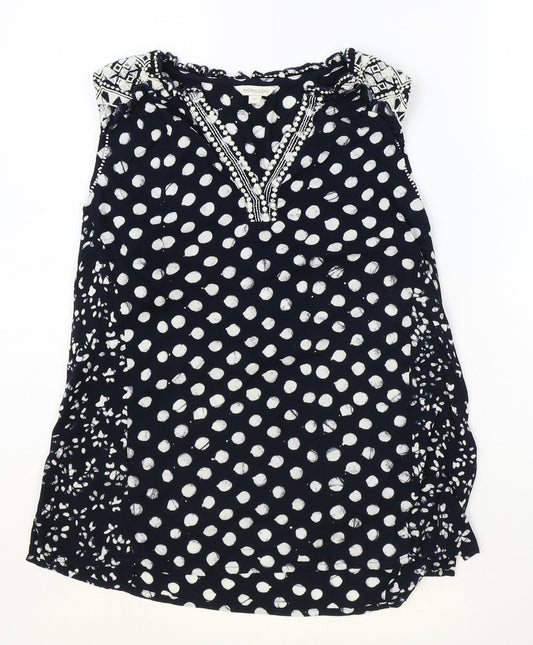 Monsoon Womens Black Polka Dot Viscose Basic Tank Size M V-Neck