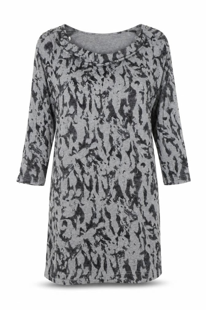 Fransa Womens Grey Geometric Viscose Jumper Dress Size S Cowl Neck Pullover