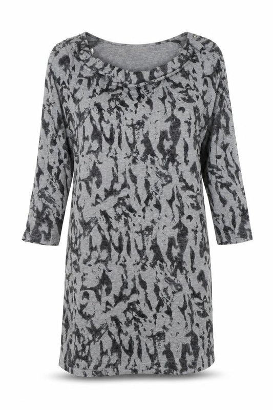 Fransa Womens Grey Geometric Viscose Jumper Dress Size S Cowl Neck Pullover