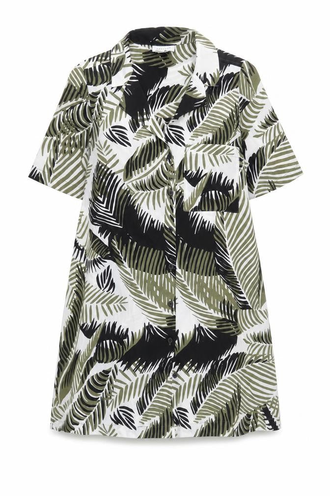 Topshop Womens Multicoloured Geometric Polyester Shirt Dress Size 8 Collared Button - Leaf Print