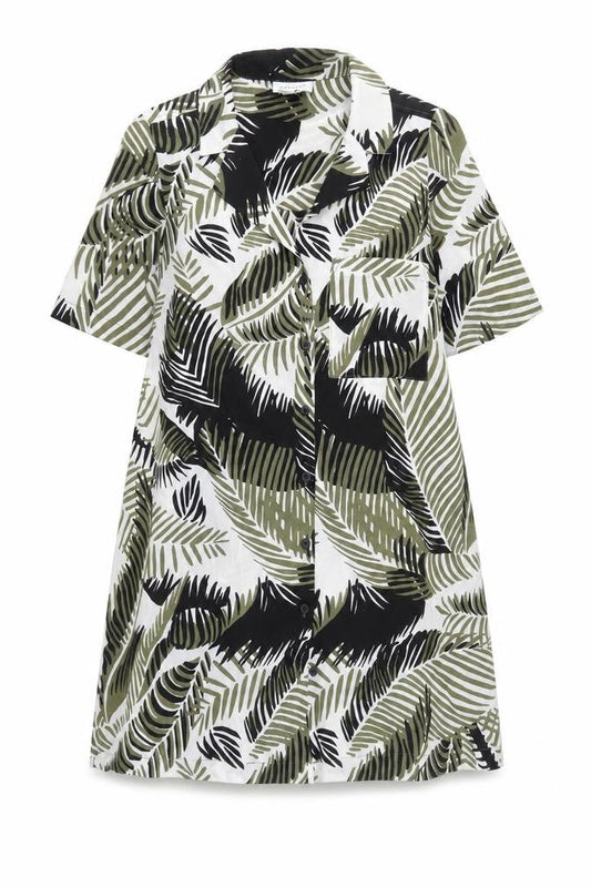 Topshop Womens Multicoloured Geometric Polyester Shirt Dress Size 8 Collared Button - Leaf Print