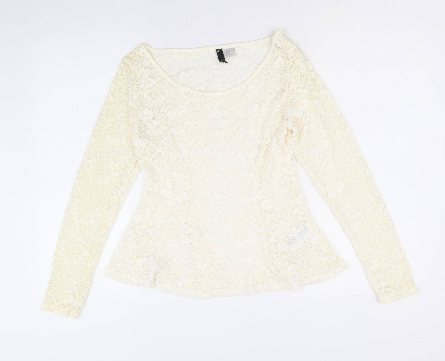 H&M Womens Ivory Geometric Polyamide Basic Blouse Size M Scoop Neck