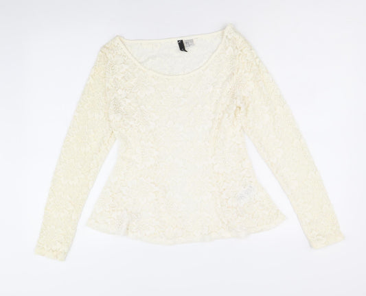 H&M Womens Ivory Geometric Polyamide Basic Blouse Size M Scoop Neck