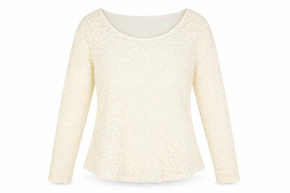 H&M Womens Ivory Geometric Polyamide Basic Blouse Size M Scoop Neck