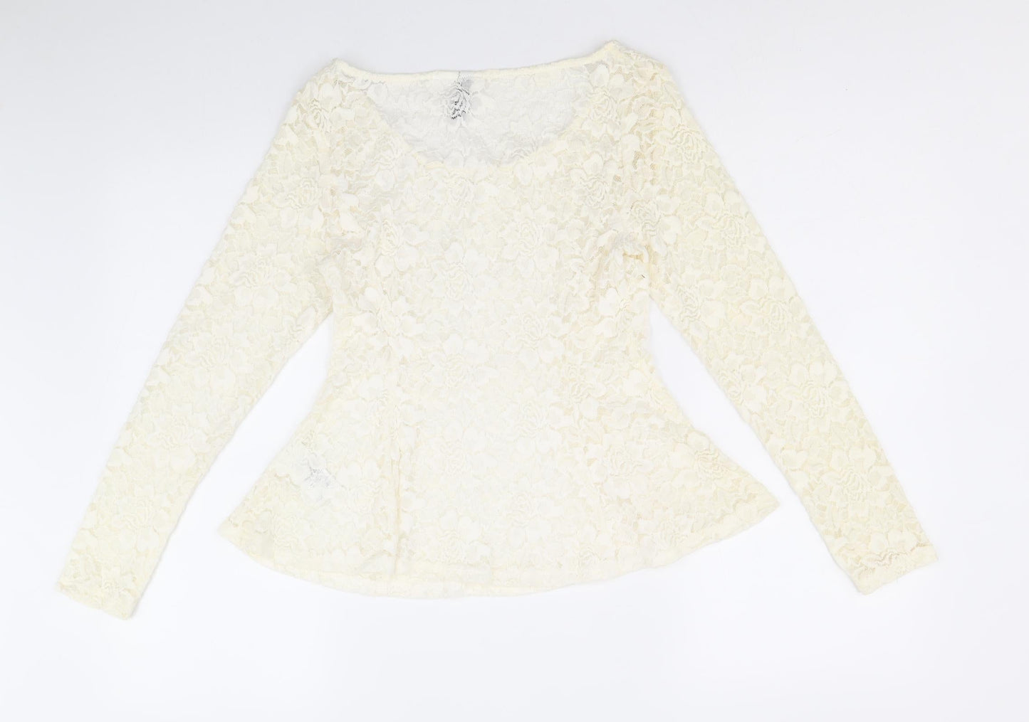 H&M Womens Ivory Geometric Polyamide Basic Blouse Size M Scoop Neck