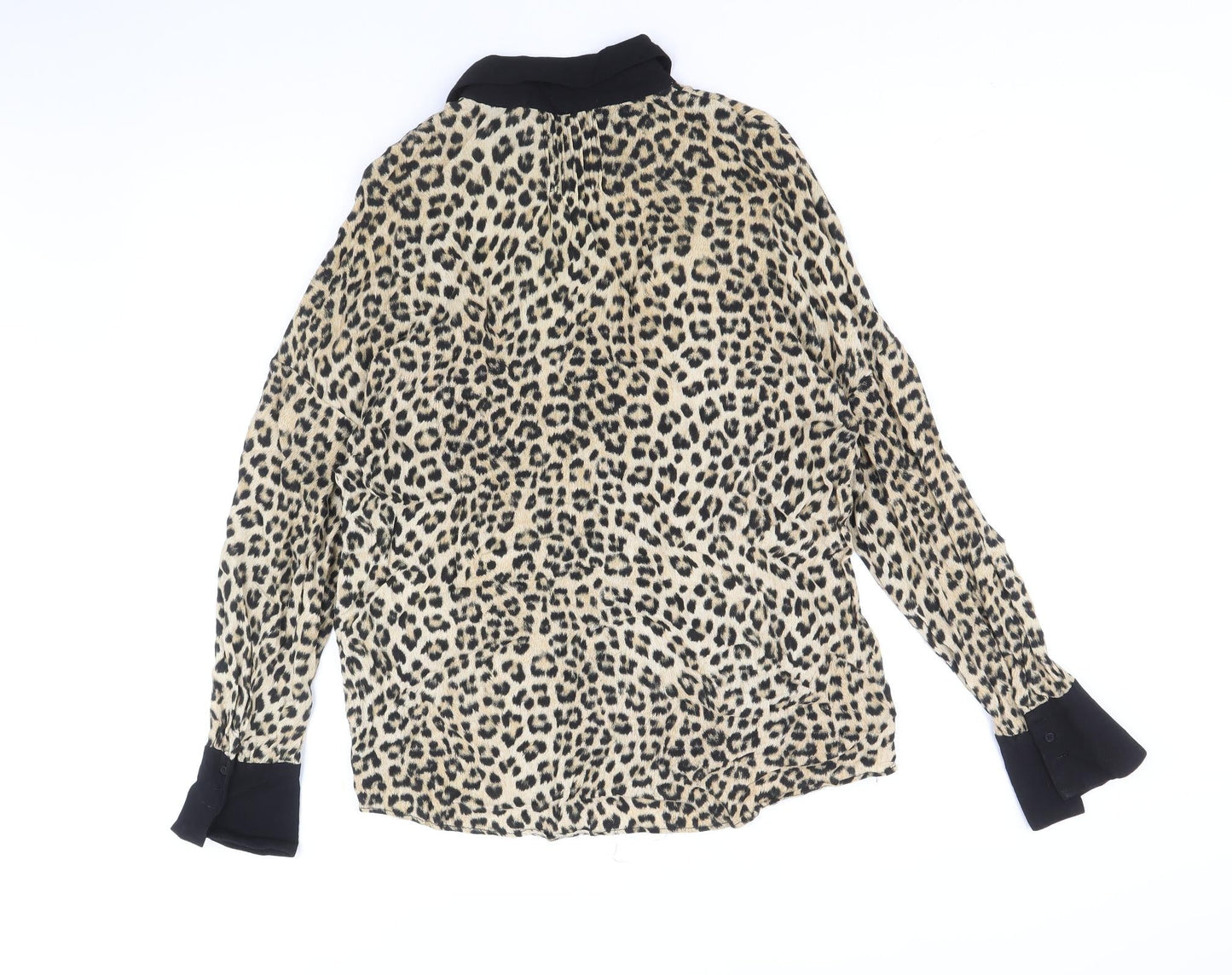 Zara Womens Brown Animal Print Viscose Basic Blouse Size S Collared - Leopard Pattern
