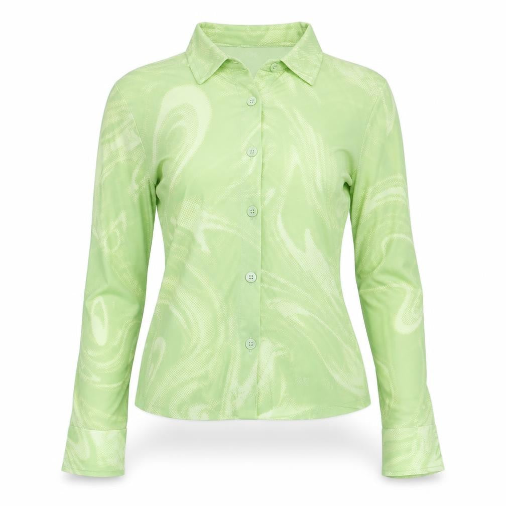 Divided by H&M Womens Green Geometric Polyester Basic Button-Up Size XS Collared
