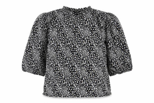 F&F Womens Black Animal Print Viscose Basic Blouse Size 10 Round Neck - Leopard Pattern
