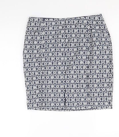 Next Womens Blue Geometric Polyester Straight & Pencil Skirt Size 10 Zip