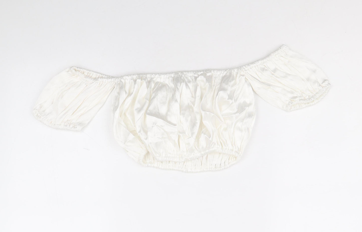 Zara Womens White Viscose Cropped Blouse Size M Off the Shoulder - Bardot
