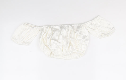 Zara Womens White Viscose Cropped Blouse Size M Off the Shoulder - Bardot