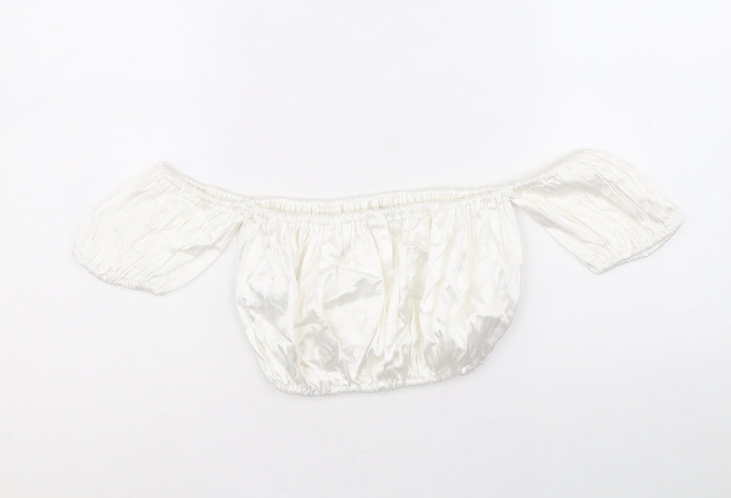 Zara Womens White Viscose Cropped Blouse Size M Off the Shoulder - Bardot