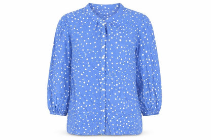 Preworn Womens Blue Geometric Viscose Basic Button-Up Size S Round Neck