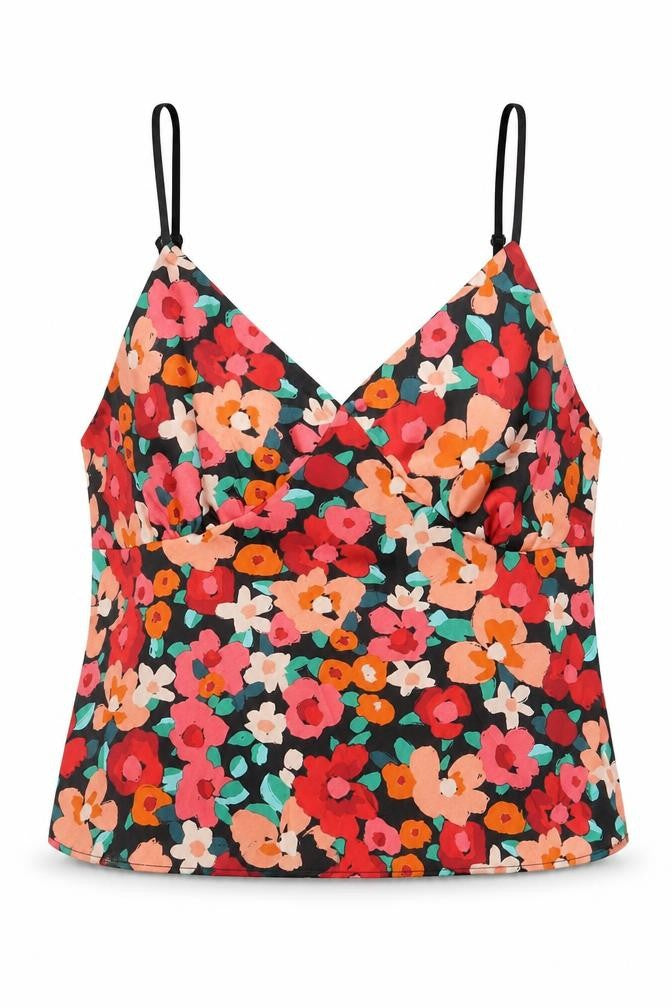 Primark Womens Multicoloured Floral Polyester Cropped Tank Size M V-Neck