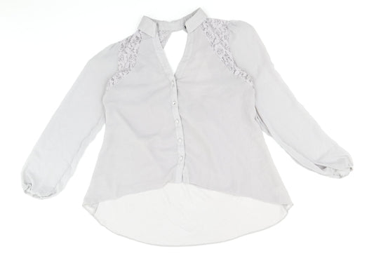 River Island Womens Grey Polyester Basic Blouse Size 14 V-Neck - Lace Detail
