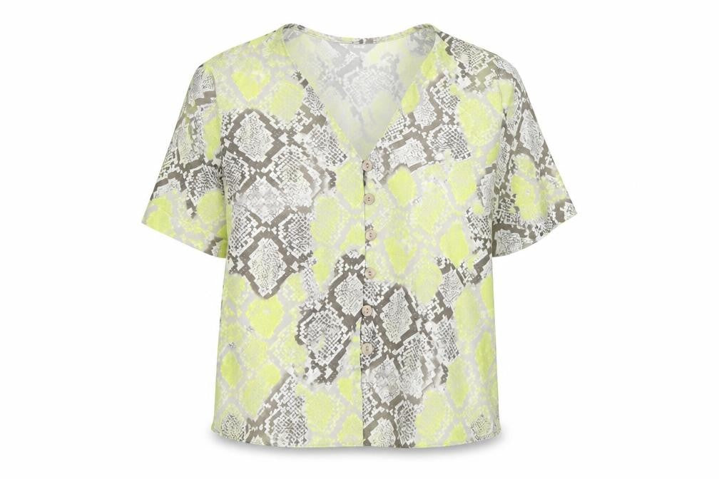 New Look Womens Yellow Animal Print Polyester Basic Button-Up Size 8 V-Neck - Snake Print