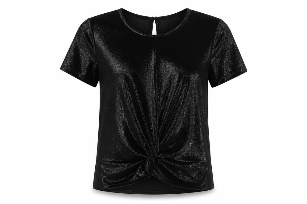 Nutmeg Girls Black Viscose Basic T-Shirt Size 11-12 Years Round Neck Button