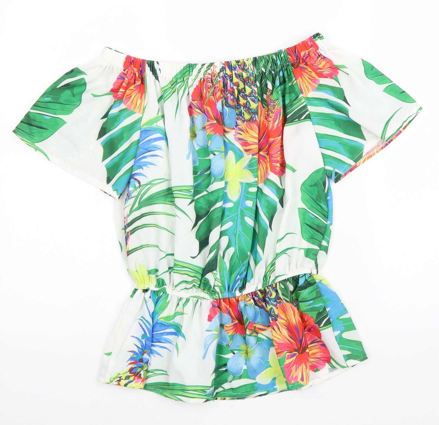 Quiz Womens White Floral Polyester Basic Blouse Size 10 Off the Shoulder