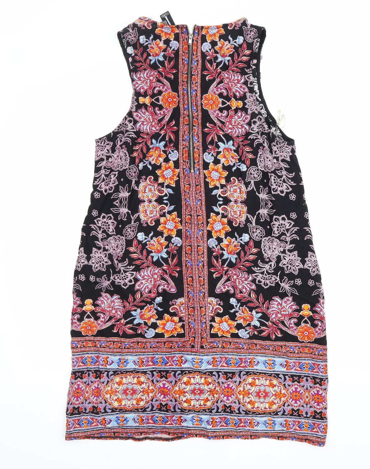 IZABEL Womens Multicoloured Geometric Viscose A-Line Size 12 Round Neck Zip