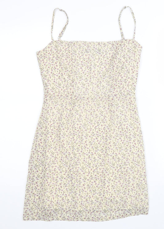 Nasty Gal Womens Beige Geometric Polyester Shift Size 6 Square Neck Zip