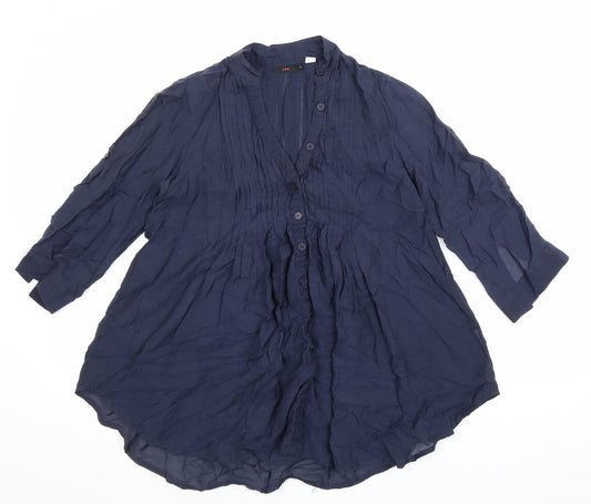 Lux Womens Blue Cotton Basic Blouse Size S V-Neck
