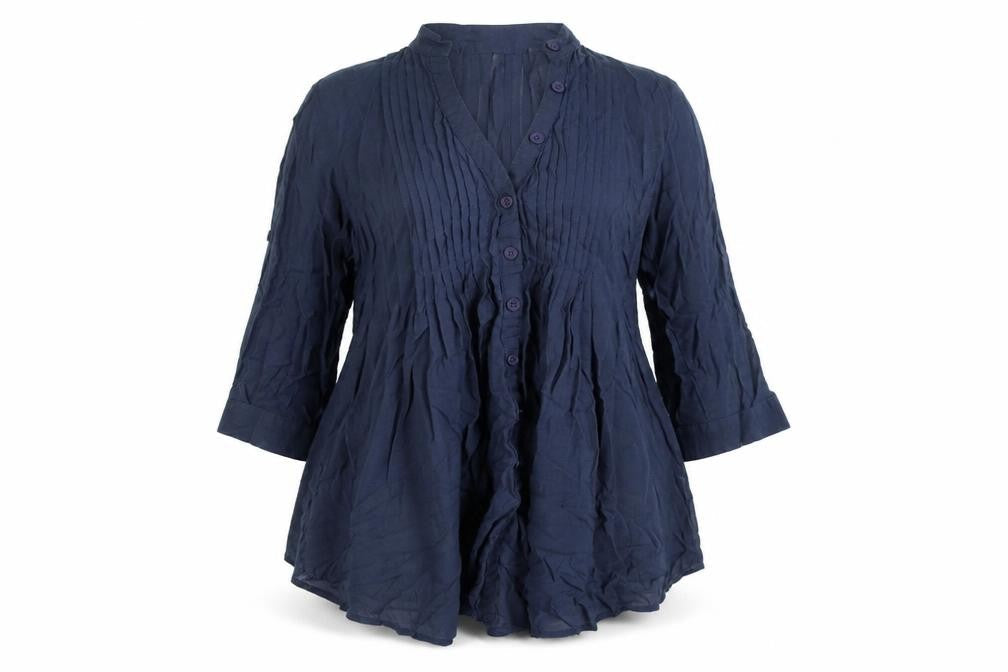 Lux Womens Blue Cotton Basic Blouse Size S V-Neck
