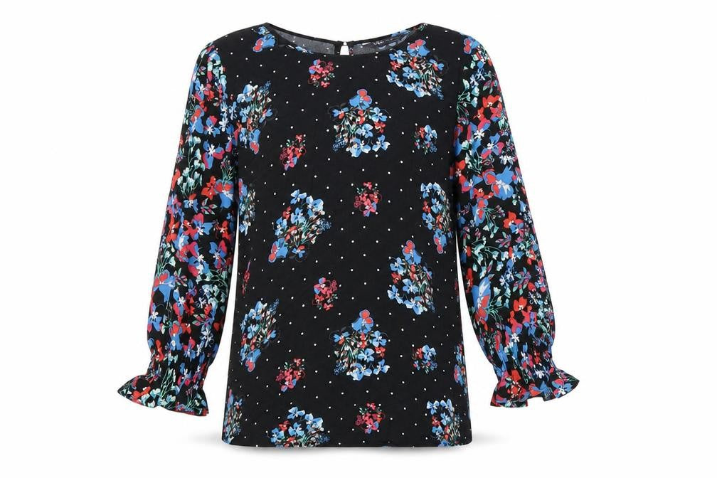 Marks & Spencer Womens Black Floral Viscose Basic Blouse Size 8 Boat Neck