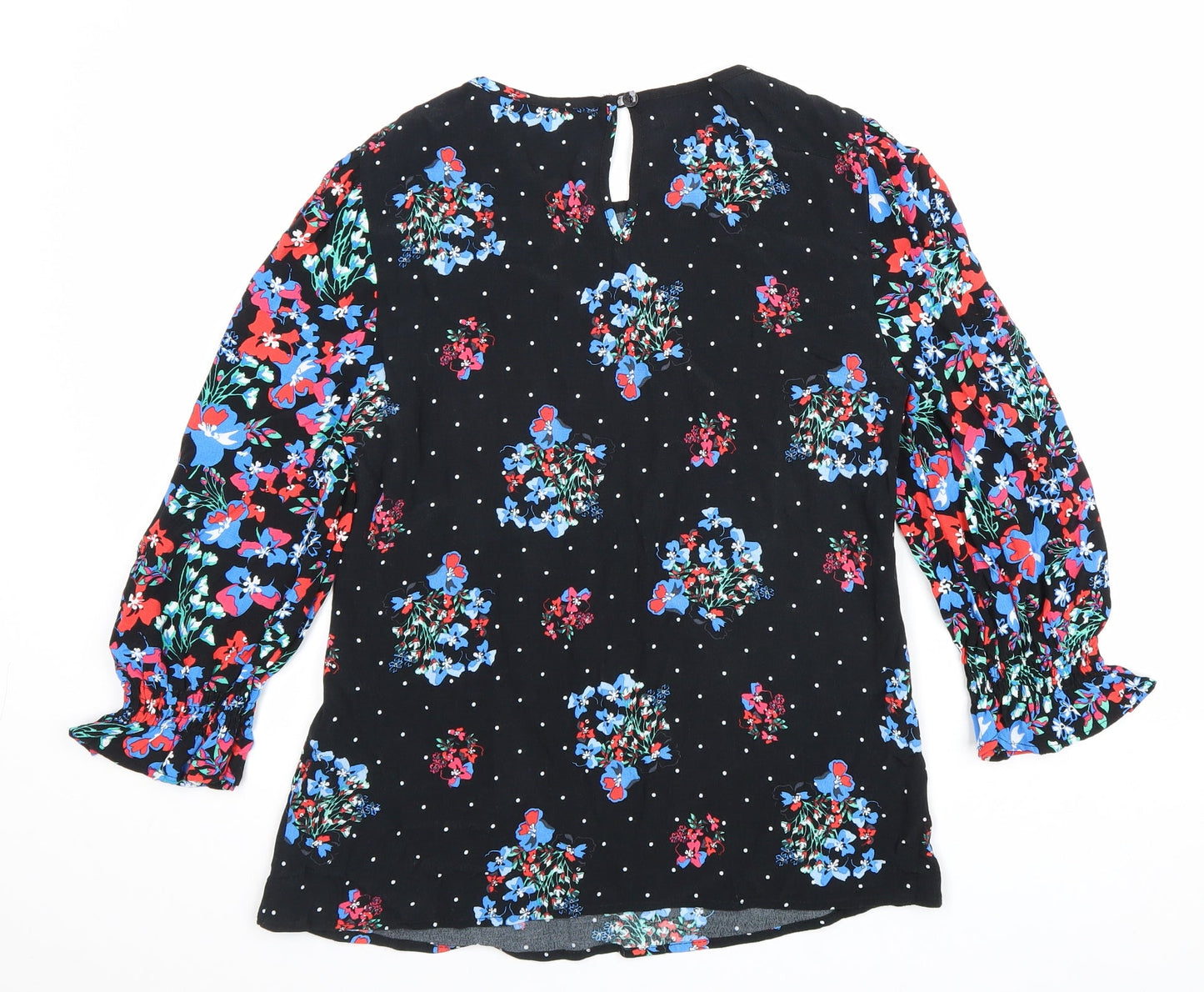 Marks and Spencer Womens Black Floral Viscose Basic Blouse Size 8 Boat Neck