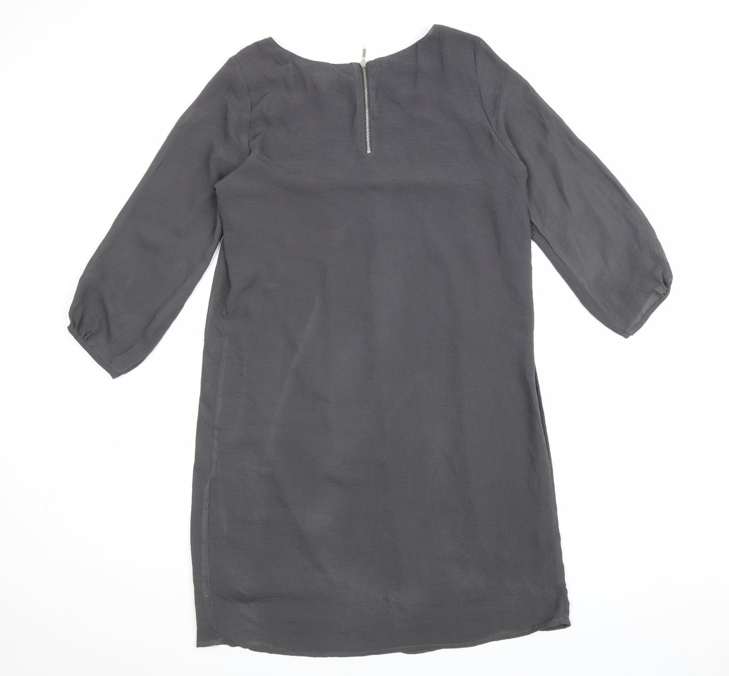 H&M Womens Grey Polyester A-Line Size 10 Round Neck Zip