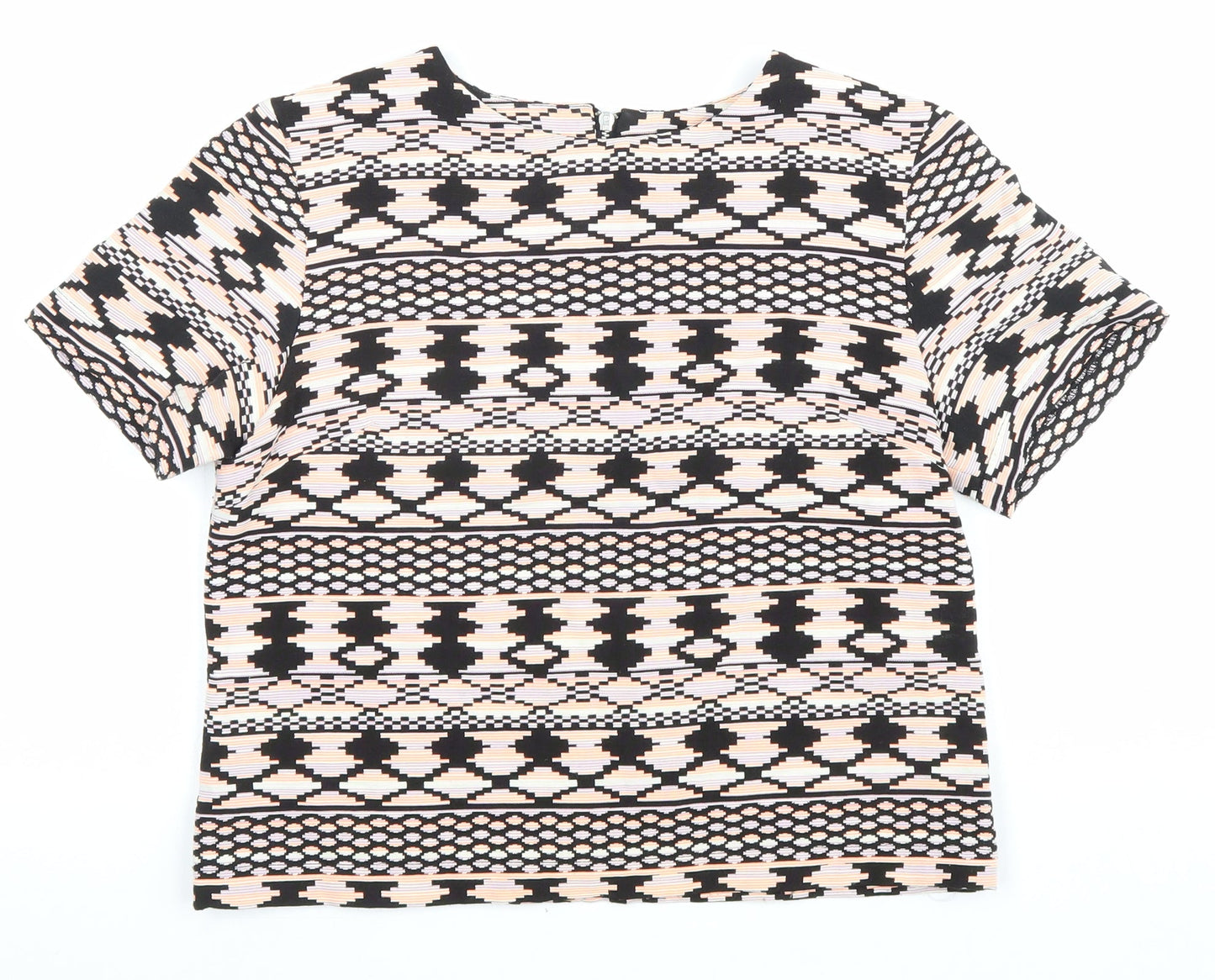 Miss Selfridge Womens Multicoloured Geometric Cotton Basic T-Shirt Size 8 Round Neck