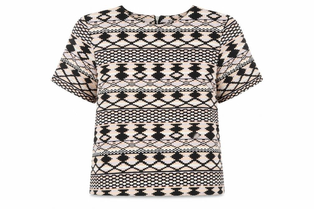 Miss Selfridge Womens Multicoloured Geometric Cotton Basic T-Shirt Size 8 Round Neck
