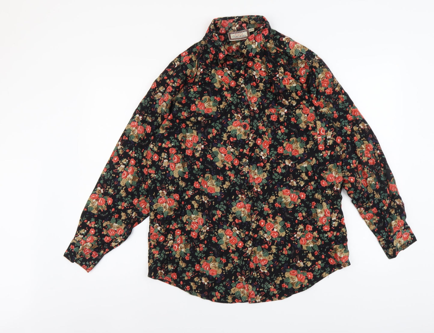 TIGI Womens Black Floral Viscose Basic Button-Up Size 10 Collared