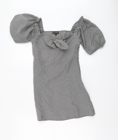 Miss Selfridge Womens Grey Gingham Polyester Mini Size 6 Sweetheart Zip