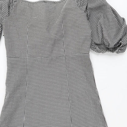 Miss Selfridge Womens Grey Gingham Polyester Mini Size 6 Sweetheart Zip