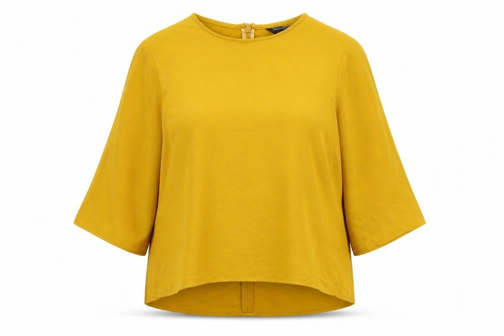 Topshop Womens Yellow Polyester Basic T-Shirt Size 10 Round Neck