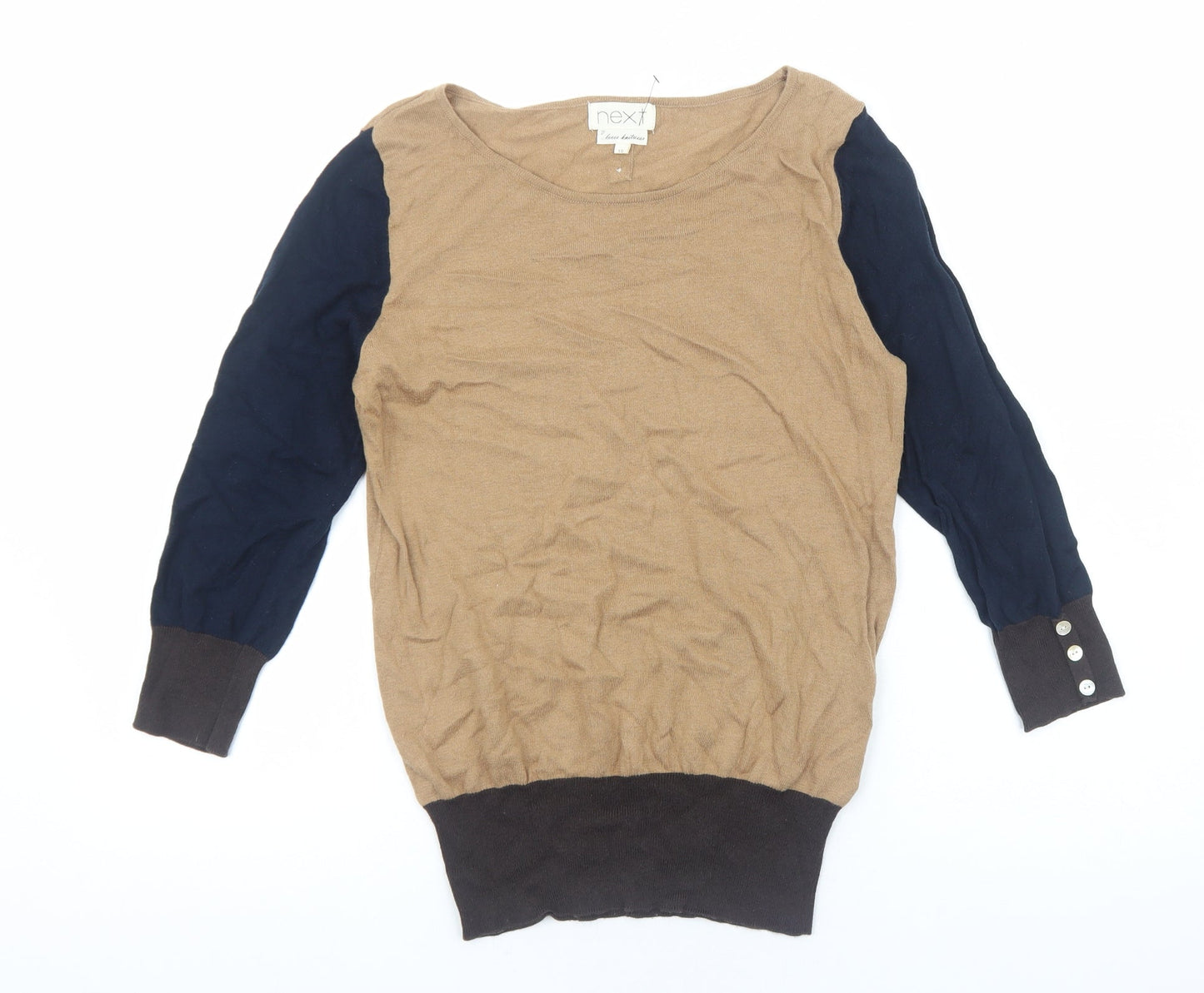 NEXT Womens Brown Scoop Neck Acrylic Pullover Jumper Size 10 - Colourblock