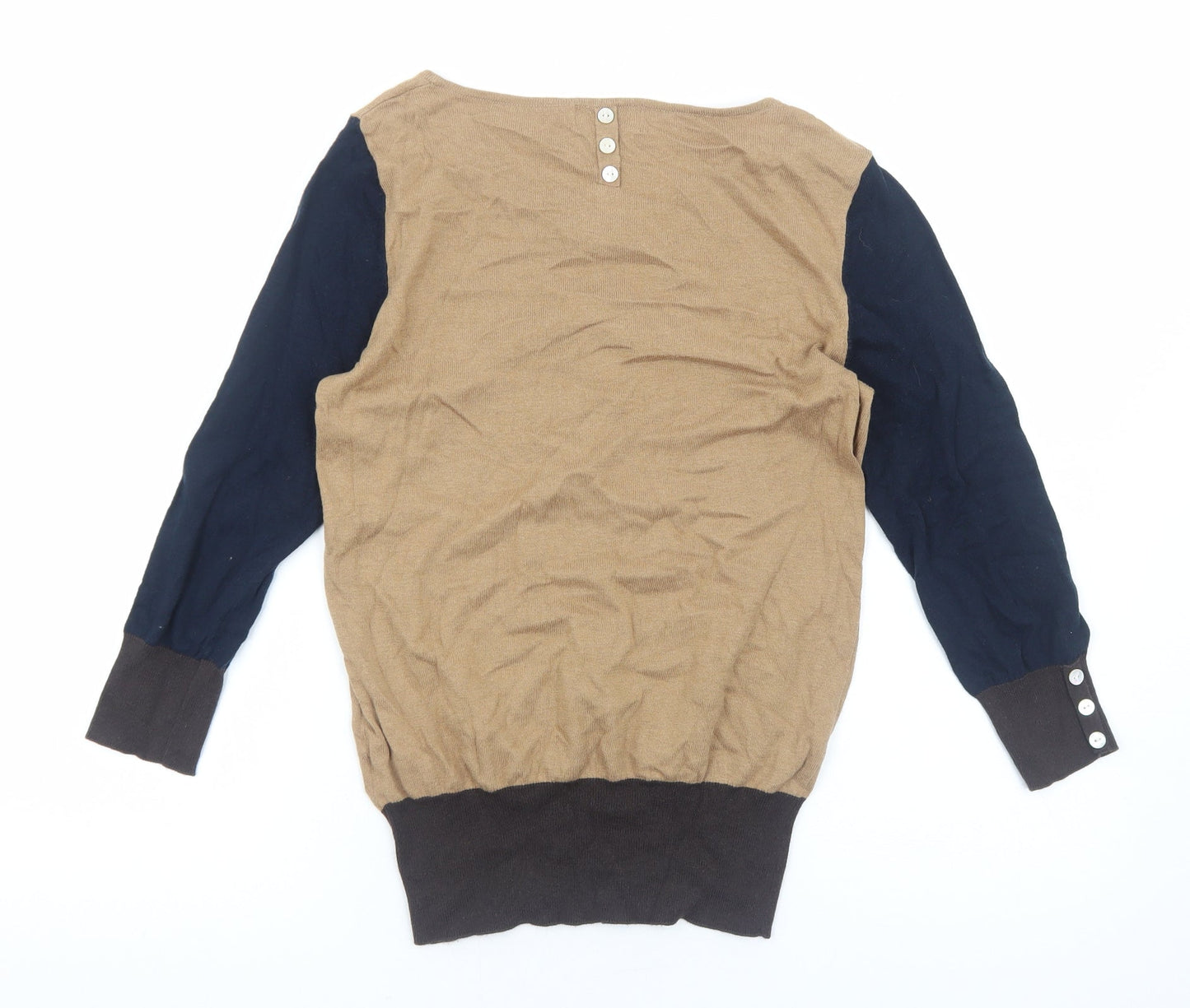 NEXT Womens Brown Scoop Neck Acrylic Pullover Jumper Size 10 - Colourblock