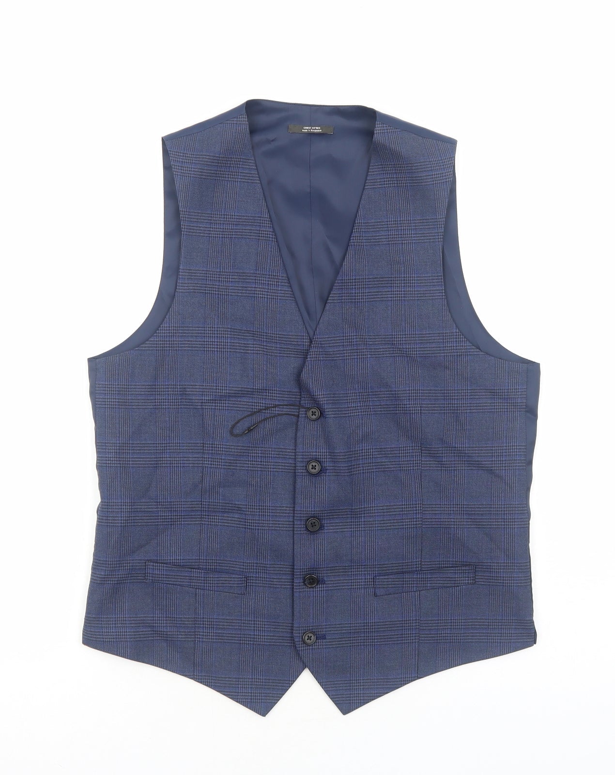 Marks and Spencer Mens Blue Plaid Polyester Jacket Suit Waistcoat Size M Regular