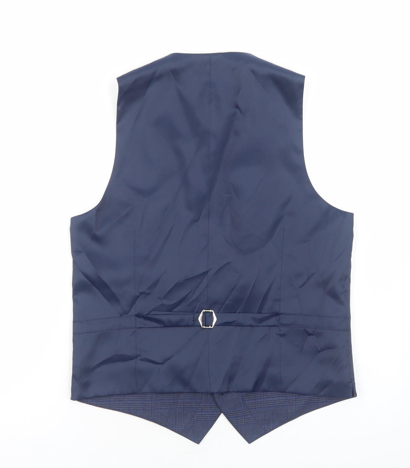 Marks and Spencer Mens Blue Plaid Polyester Jacket Suit Waistcoat Size M Regular