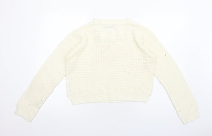 Select Womens Ivory Round Neck Polyester Pullover Jumper Size 16