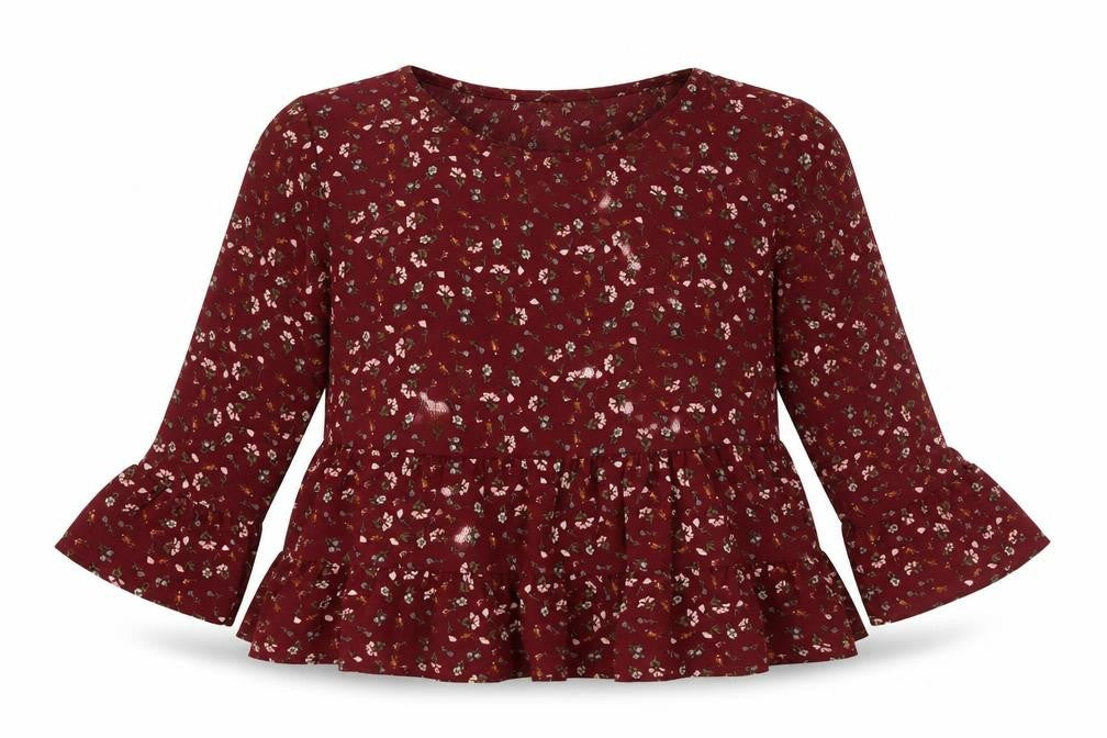 Preworn Womens Red Floral Polyester Basic Blouse Size M Round Neck