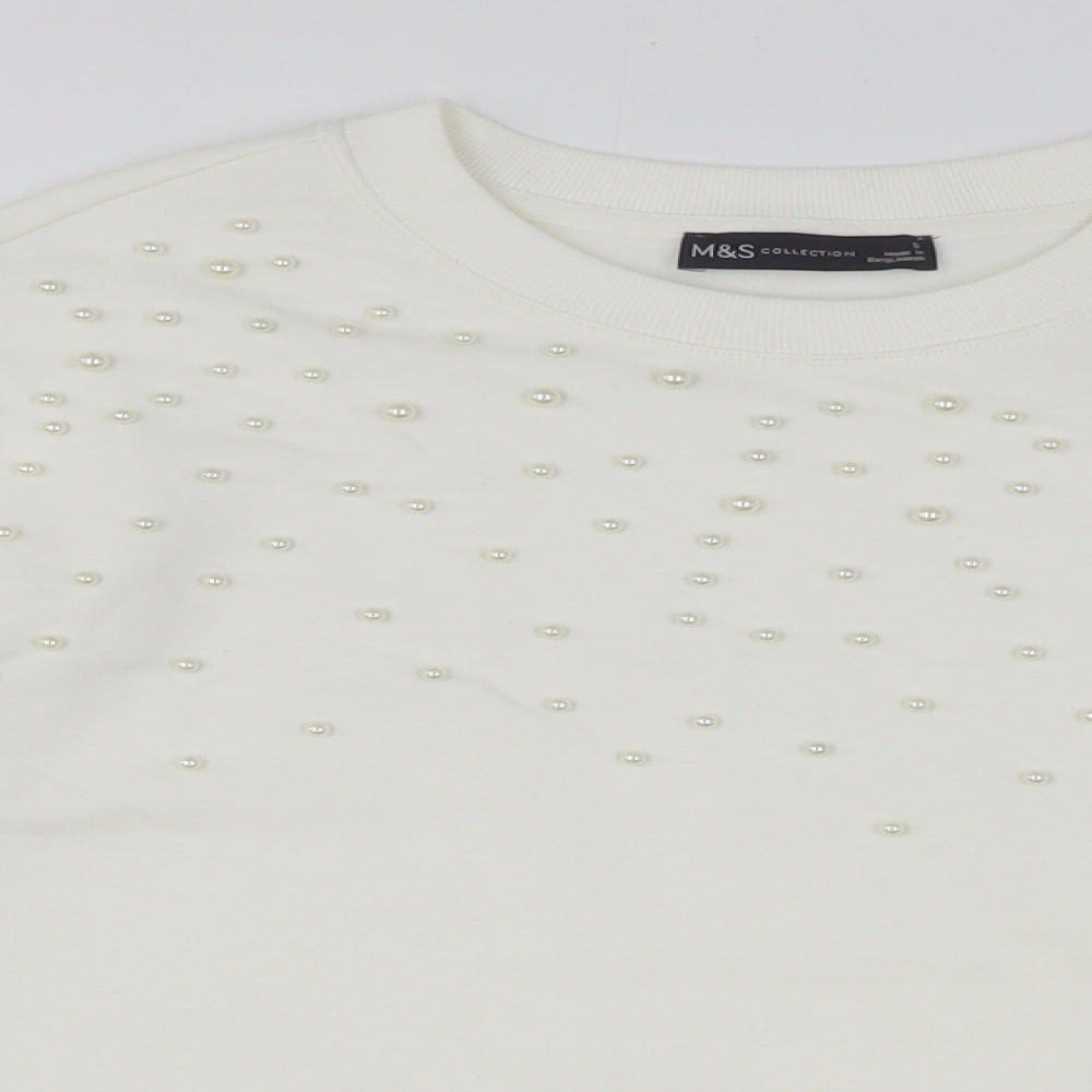 Marks and Spencer Womens White Cotton Pullover Sweatshirt Size S Pullover