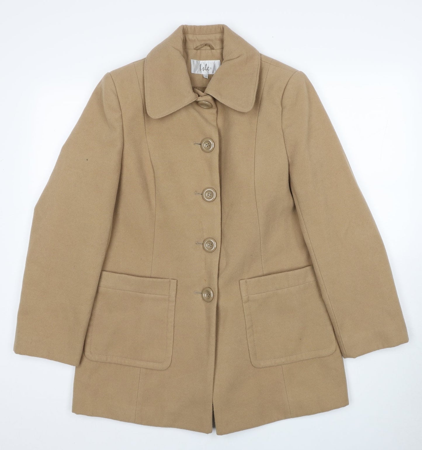 EWM Womens Beige Pea Coat Coat Size 12 Button