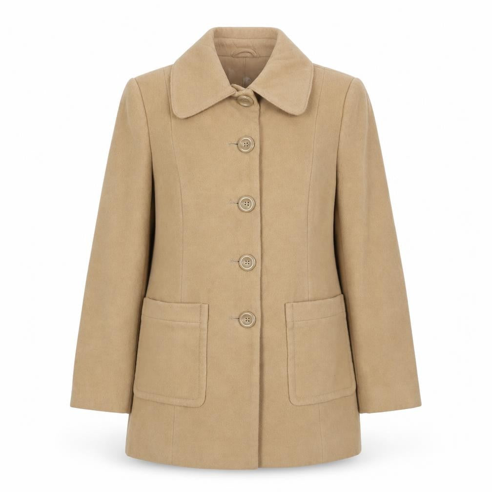 EWM Womens Beige Pea Coat Coat Size 12 Button