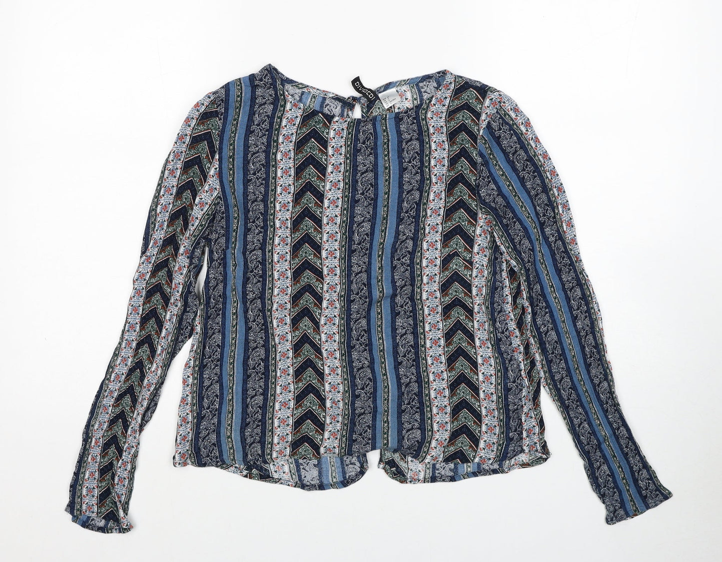 H&M Womens Blue Striped Viscose Basic Blouse Size 8 Round Neck