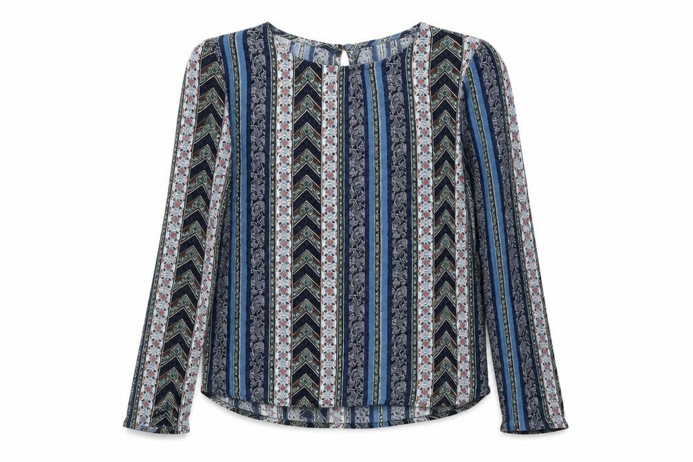 H&M Womens Blue Striped Viscose Basic Blouse Size 8 Round Neck