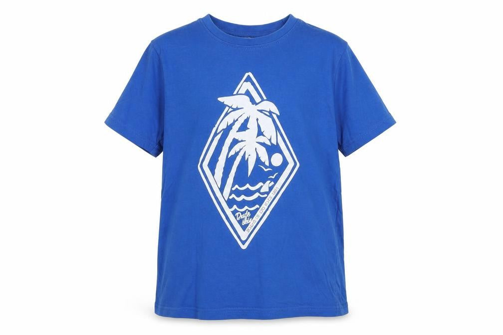 Dudeskin Boys Blue Cotton Basic T-Shirt Size 7-8 Years Round Neck Pullover