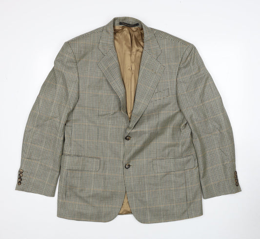 Marks and Spencer Mens Brown Plaid Wool Jacket Blazer Size 40 Regular