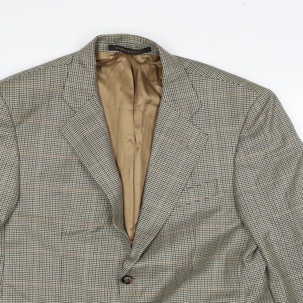 Marks and Spencer Mens Brown Plaid Wool Jacket Blazer Size 40 Regular