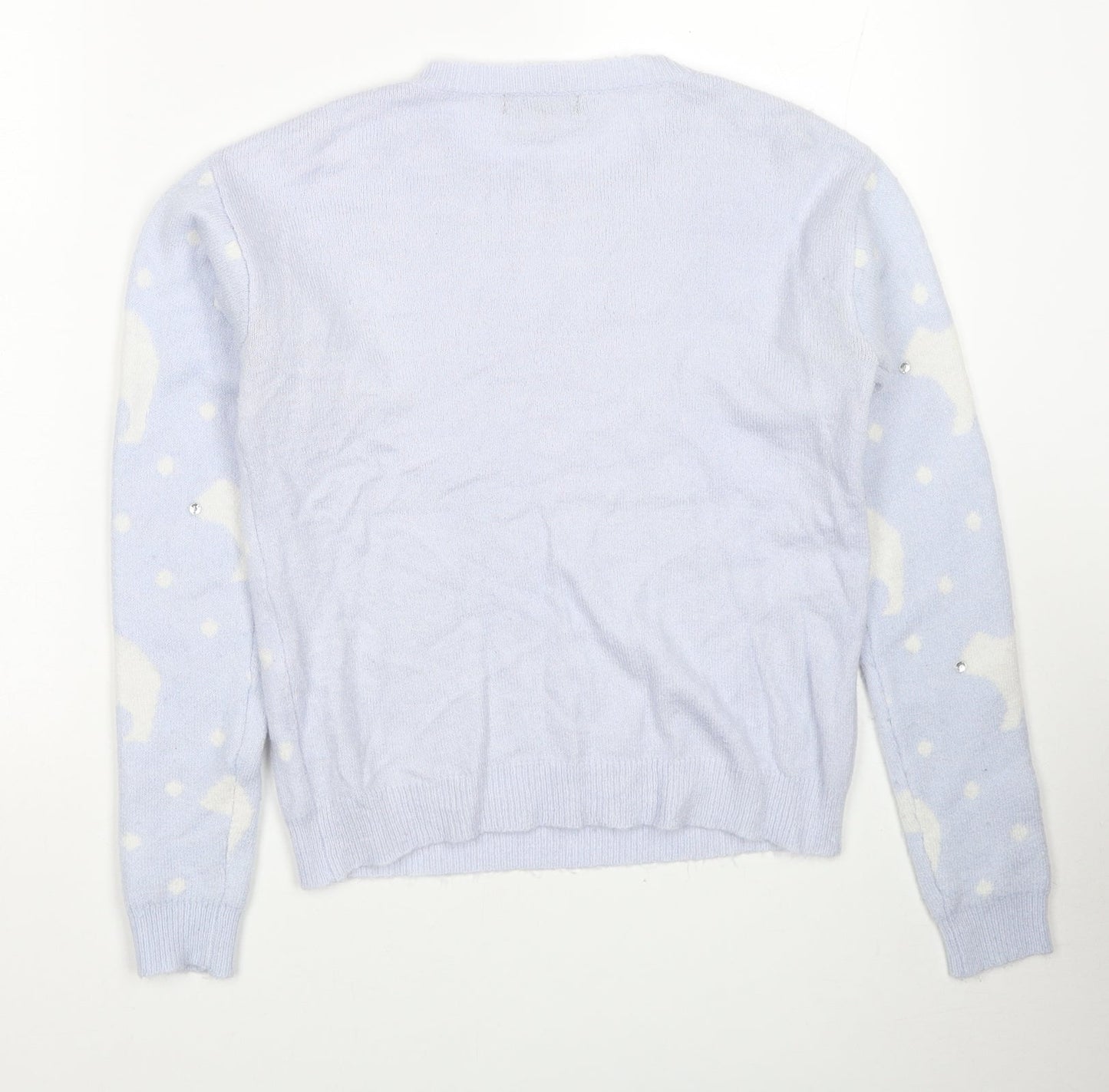 New Look Womens Blue Round Neck Geometric Acrylic Pullover Jumper Size 6 - Polar Bear